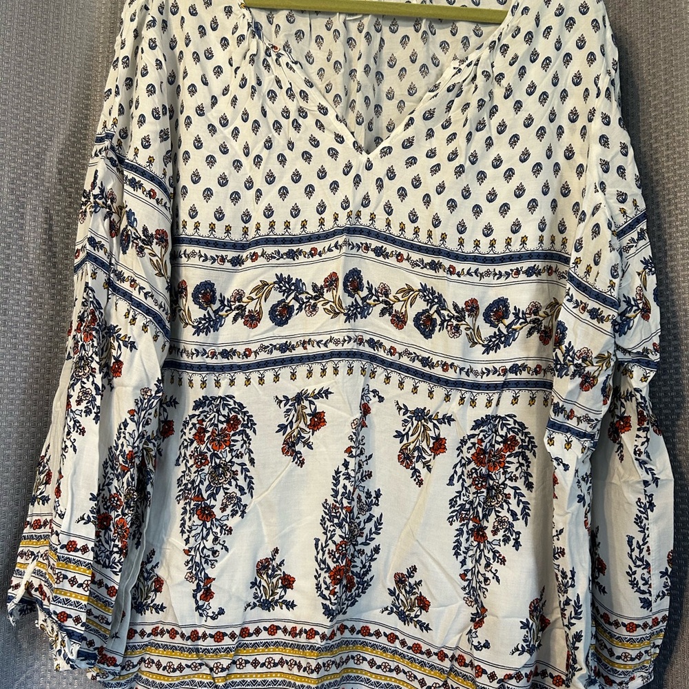Floral Print Women's Top - White and Blue
